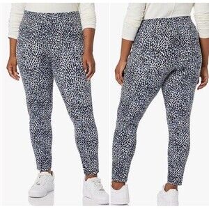 Daily Ritual Ponte Knit Legging Oversized Blue Leopard Print XL NEW